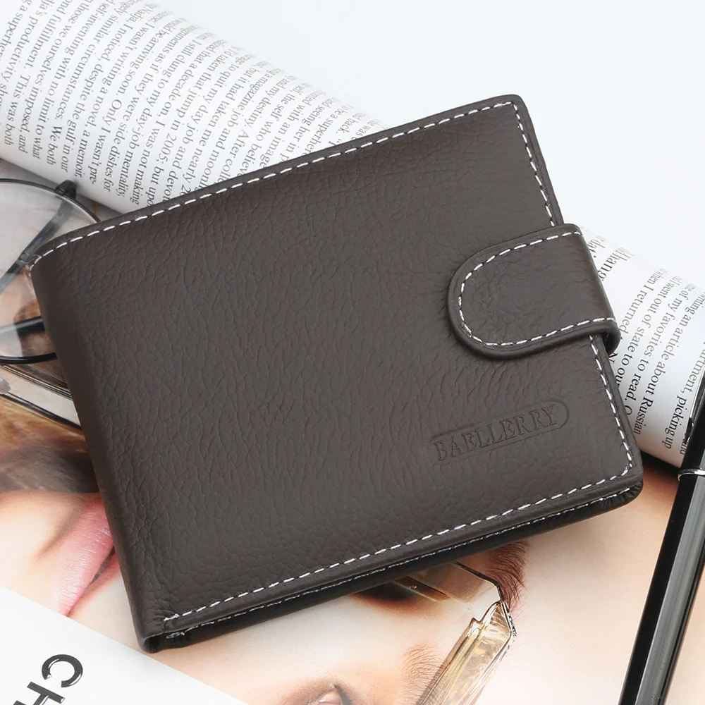 CFUN YA Men Leather Bifold Wallet Contrast Stitching Snap Tab Card Slots Note Compartment and Coin Pocket for Everyday Use