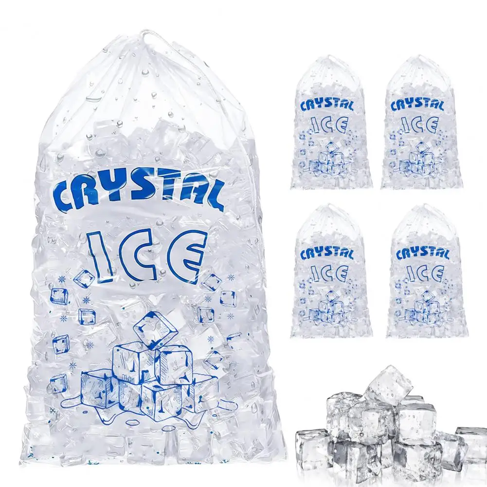 50Pcs/Set Ice Cube Bag Clear PE Adjustable Drawstring Closure Leakproof Heavy Duty Ice Storage Bag Kitchen Supplies