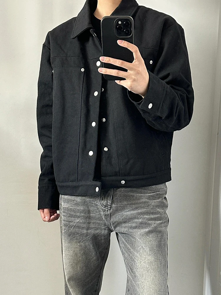 

Bla Waed Outdated Workwear Jaet Casual ort Collarl Men's Faion Retro Top Youth ular Summer Loose Fit Long Sve