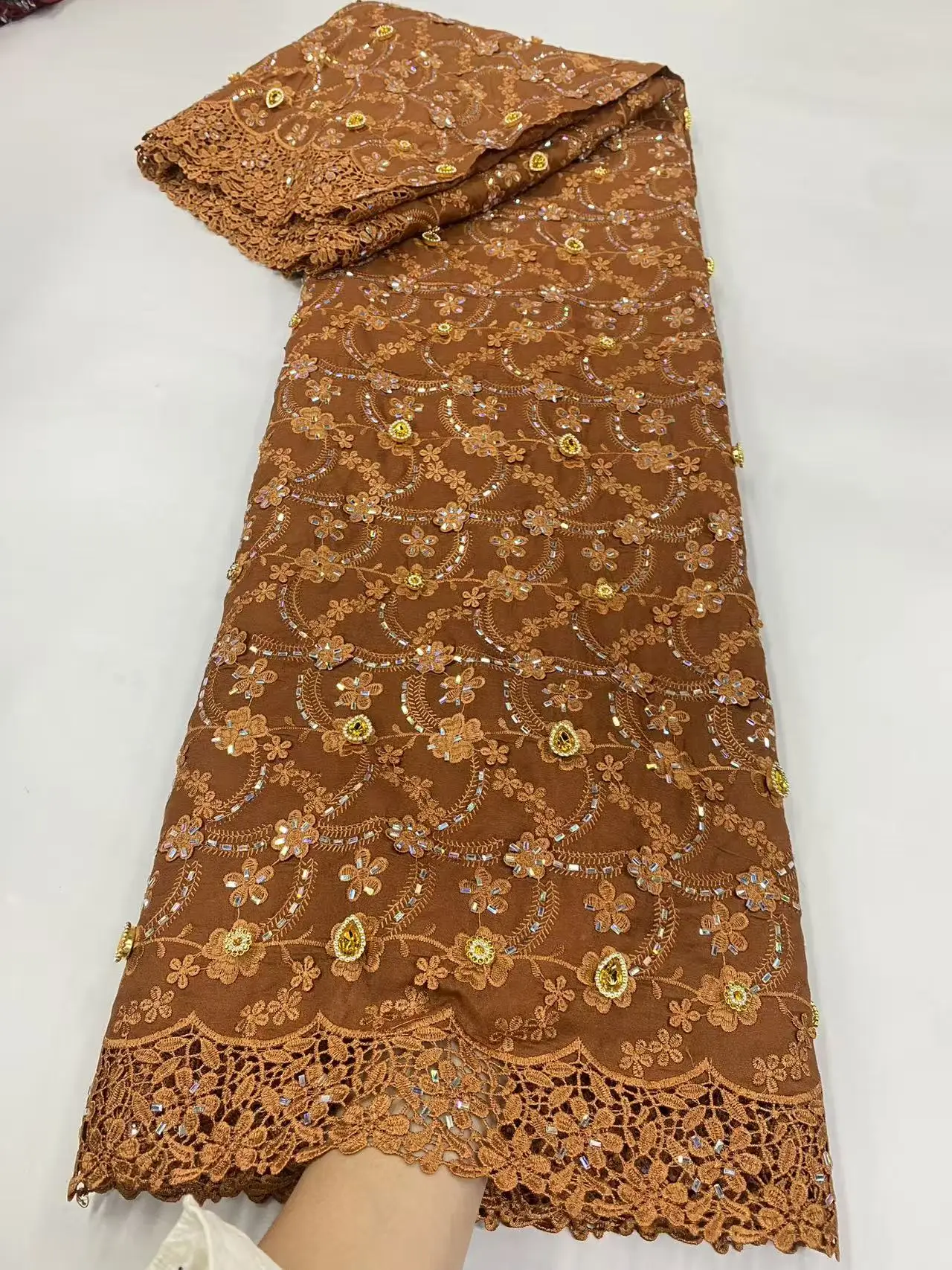 Latest 2025 High Quality African Nigerian Tulle  Lace Fabric Stone Embroidery French 3D Chiffon Wedding Party Dress 5Yard H164-1