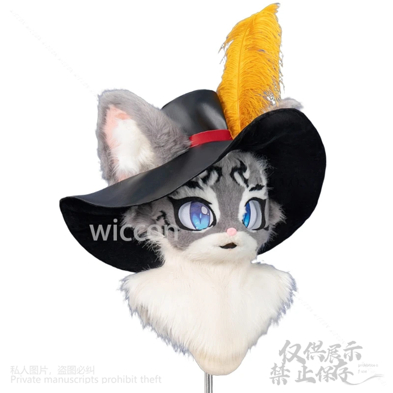 Furrsuit الحيوان زي أنيمي فروي تأثيري مخصص لطيف Cutecore القراصنة فايكنغ نمط قبعة ريشة موحدة Kawaii الحلو البدلة