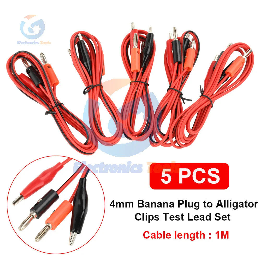 ​5pcs 4mm Banana Plug to Alligator Clips Test Lead Kit with Insulated Boots Safe and Easy to Use Red Black for Electrical Tester