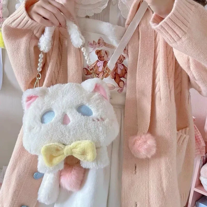 Women Cute cat shoulder Bag 2024 girl Lolita Plush doll Bag lady cartoon handbag