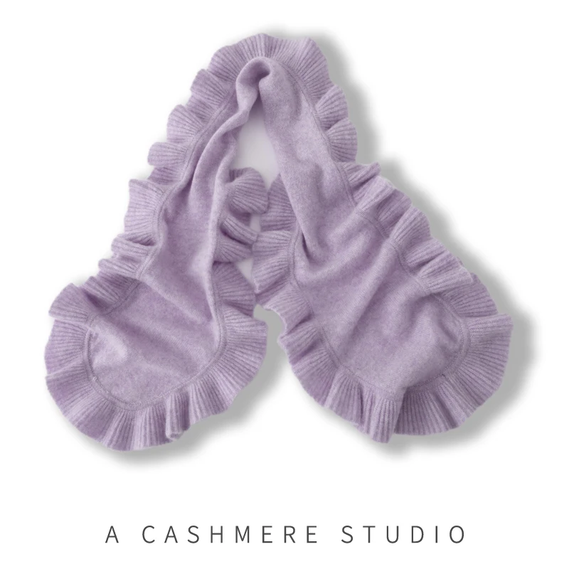 

High Quality 100% Cashmere Scar Women's Winter Ruffle Edge Knitted Small Shawl Fashionable Shawl Scarf Dual-use Warm Outer Layer