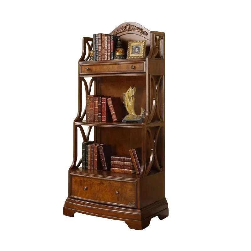 

European style doorless storage retro display rack high-end storage American solid wood bookshelf