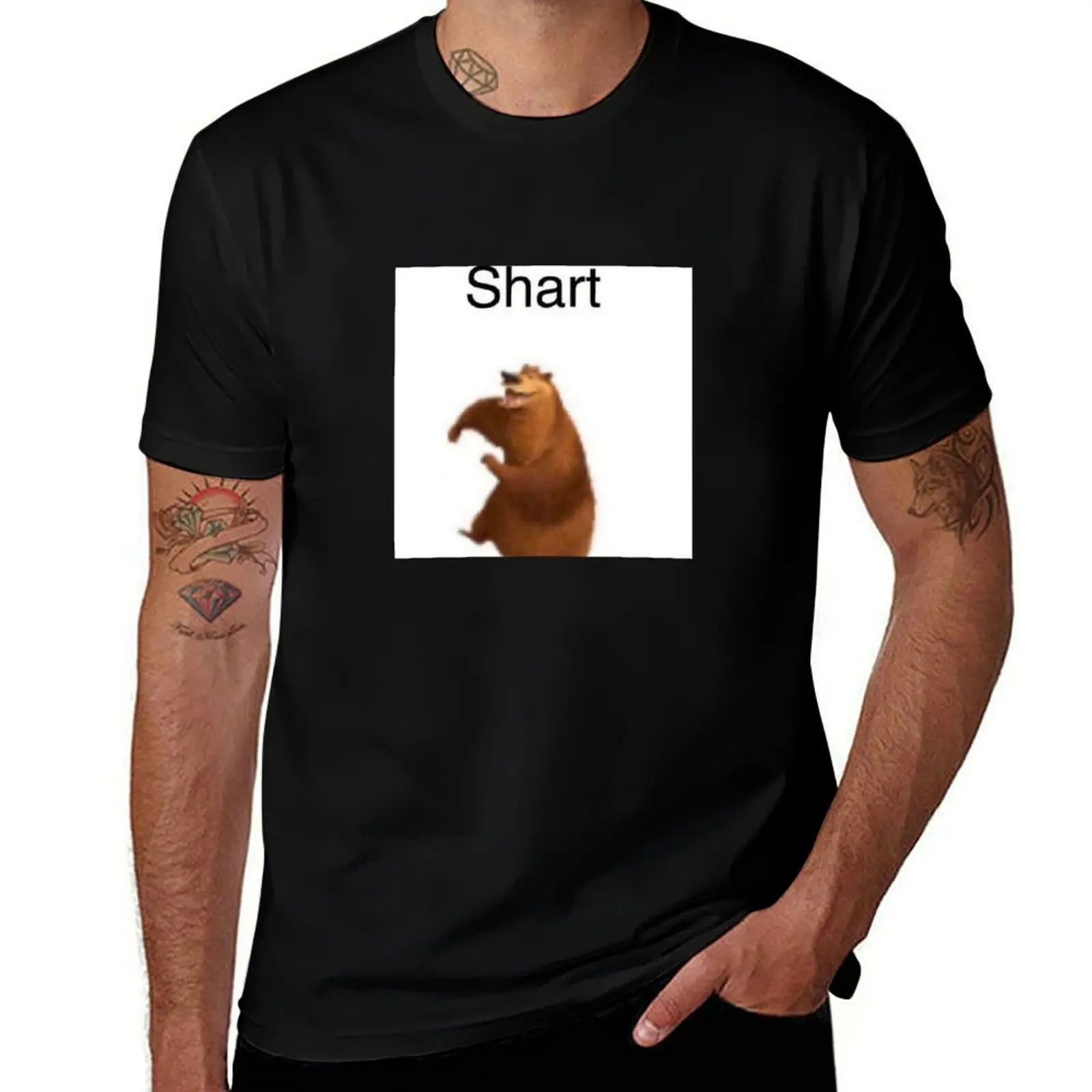 Shart Bear Sticker T-Shirt Vintage Print Crew Neck Tee T-Shirt