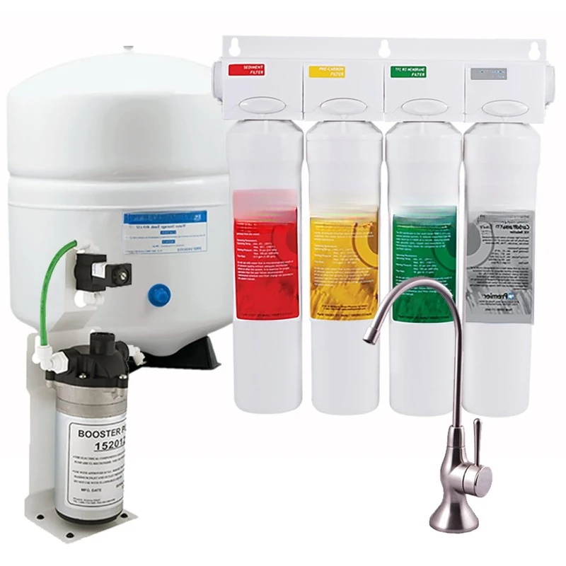 Grifo giratorio RO Zero Pure Plus, bomba de residuos cero, filtros de agua con botón pulsador: filtro de sedimentos, prefiltro de carbón, VOC, membrana