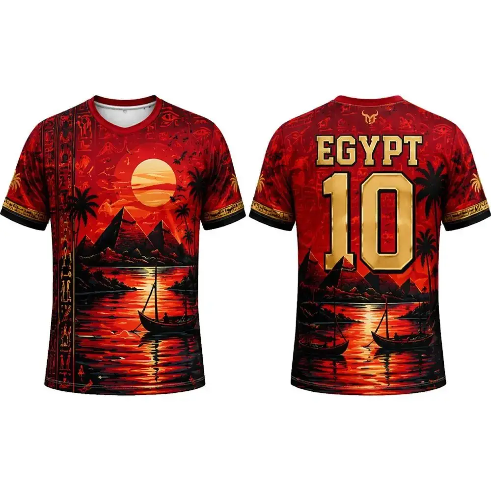 2026 Ancient Egypt Pyramid Hieroglyph Printed T-shirt Outdoor Sports Breathable Quick Dry Football Jersey Unisex Casual Top