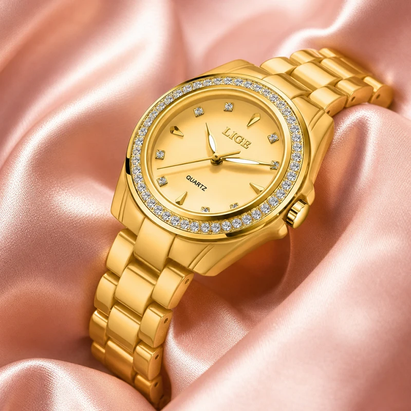 LIGE Elegant Luxury Woman Watch Fashion Diamond Dial Ceramics Waterproof Luminous Classic Quartz Women's Wristwatch Reloj Mujer