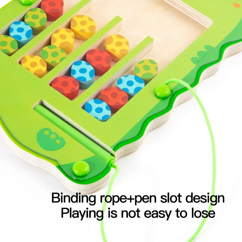 Labirinto de dinossauro de madeira magnético dinossauro ovo caminhada posição jogo cor emparelhamento quebra-cabeça brinquedos educativos para crianças