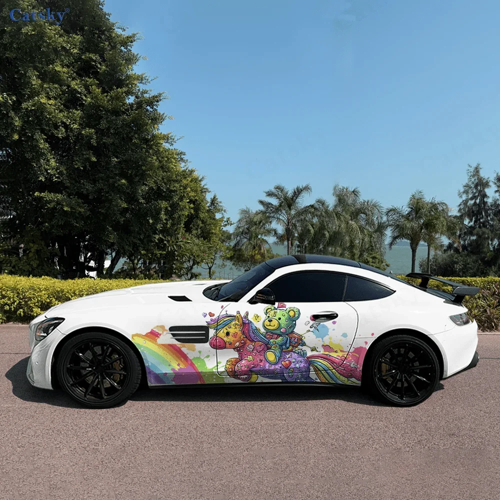 Rainbow Bear Unicorn Car Side Sticker PVC Self Waterproof Stick, Striking Auto Exterior Accessories Decor Protect Gift for Lover