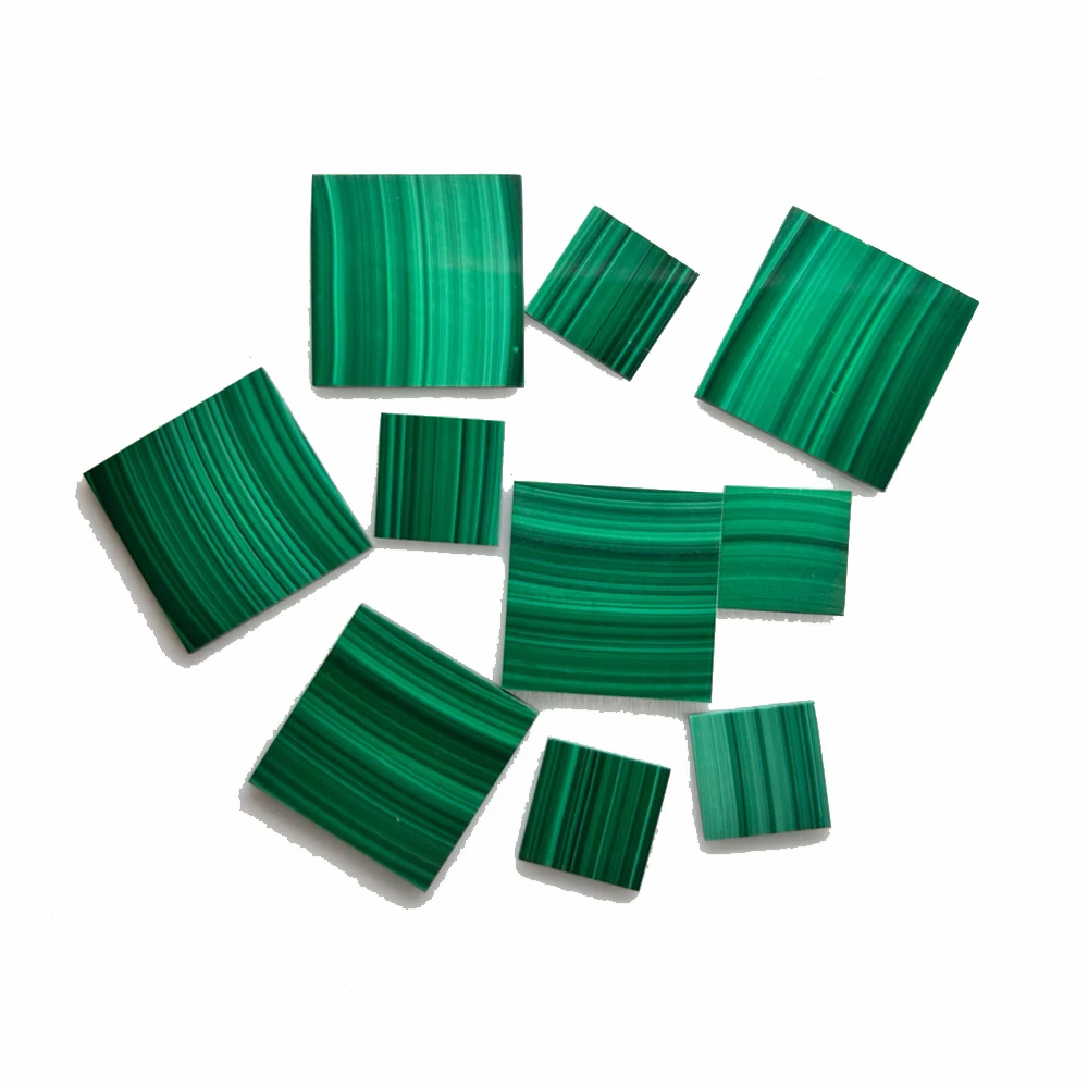 10mm to 40mm Sqaure Natural Green Malachite Flat Back Slice 2mm Thickness Sheet Dubai Hot Sale Stone