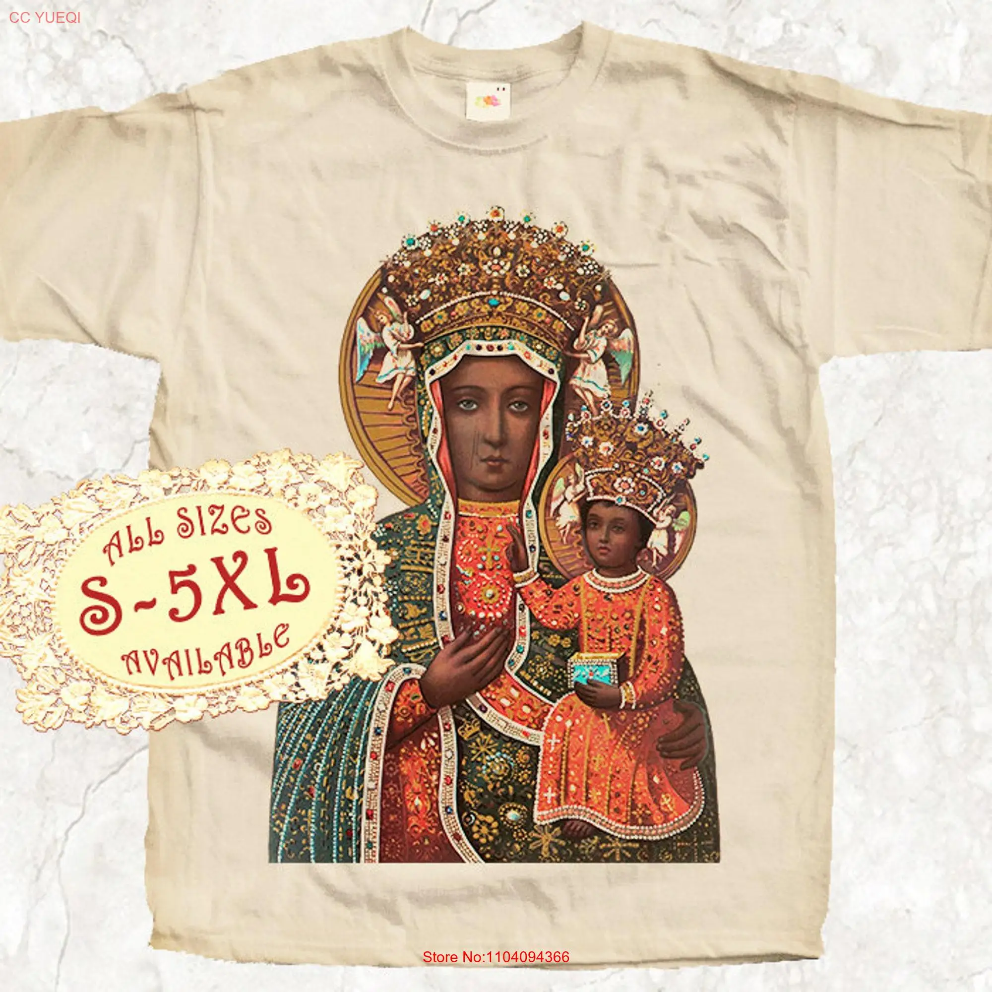 Black Madonna of Częstochowa V2 Catolic T SHIRT All sizes S 5XL Religious Christian Catholic TEE Natural