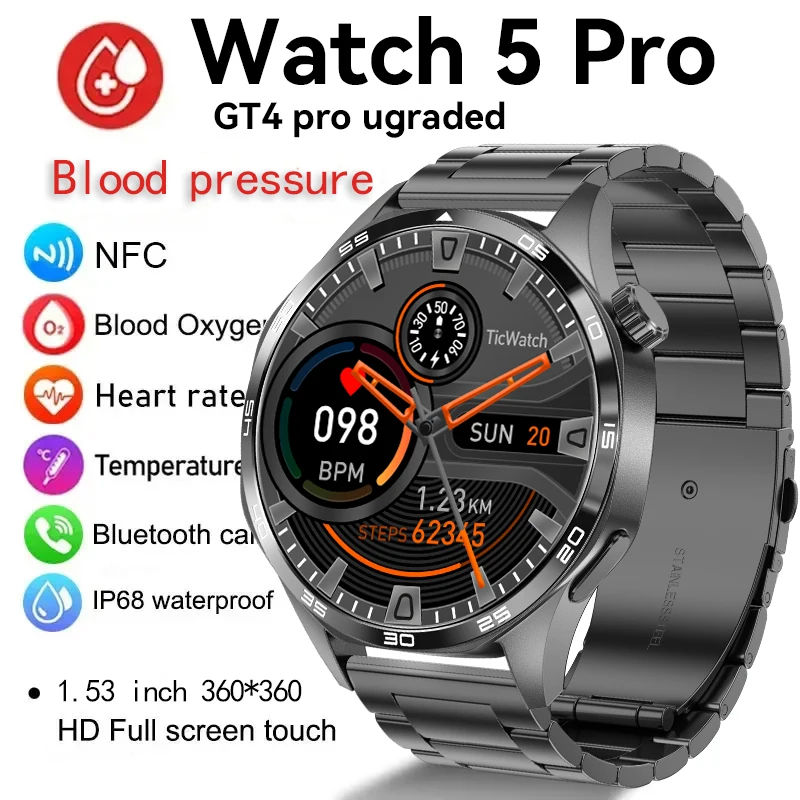 New Original GT 5 Pro GPS Smart Watch Men Fitness Watch AMOLED Always Display HD Screen NFC BT Call Smartwatch Mens Waterproof