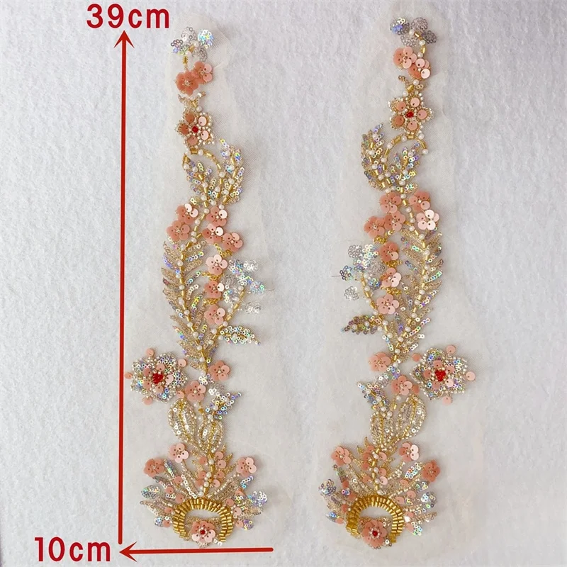 1 Pair Multi-colors Flowers Embroidery Bridal Beading Lace Bodice Mesh Costume Ball Gown dress DIY Accessories Embellishment