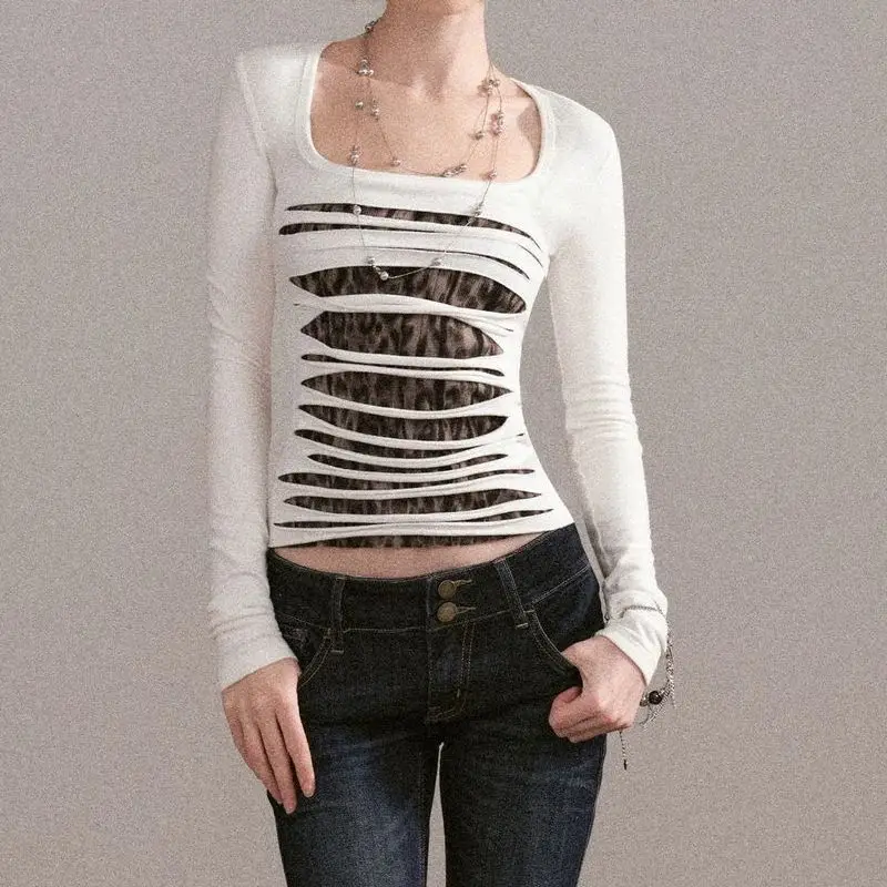 

Spice girl retro hole design sense niche slim and thin autumn and winter new bottom wasteland style top women