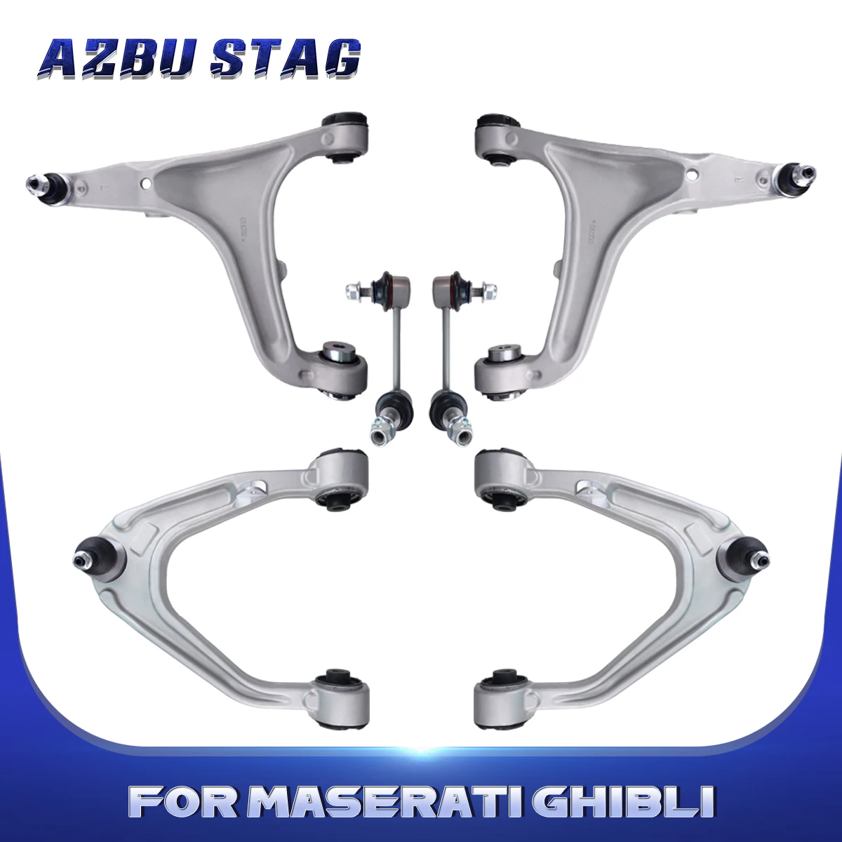 AzbuStag 6Pcs Front Upper Lower Control Arm Sway Bar Link Assembly for Maserati Ghibli Quattroporte 2004 2005 2006 2007 2008-22