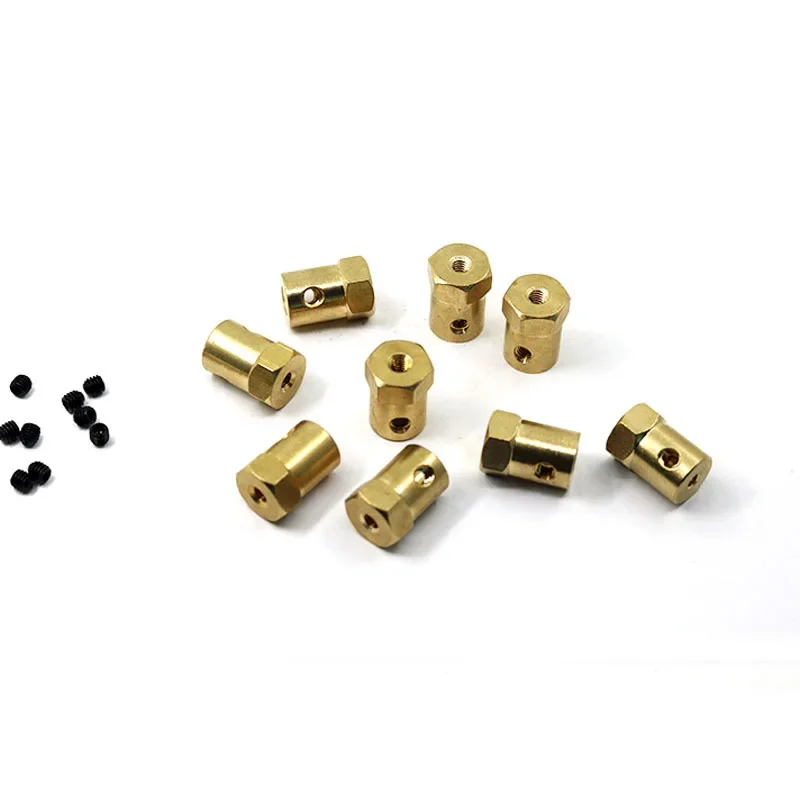 5Pcs/lot Hex Coupling 3mm 4mm 5mm 6mm 7mm 8mm Motor Flexible Coupling Tyre Wheel Brass Hex Coupler Set&wrench