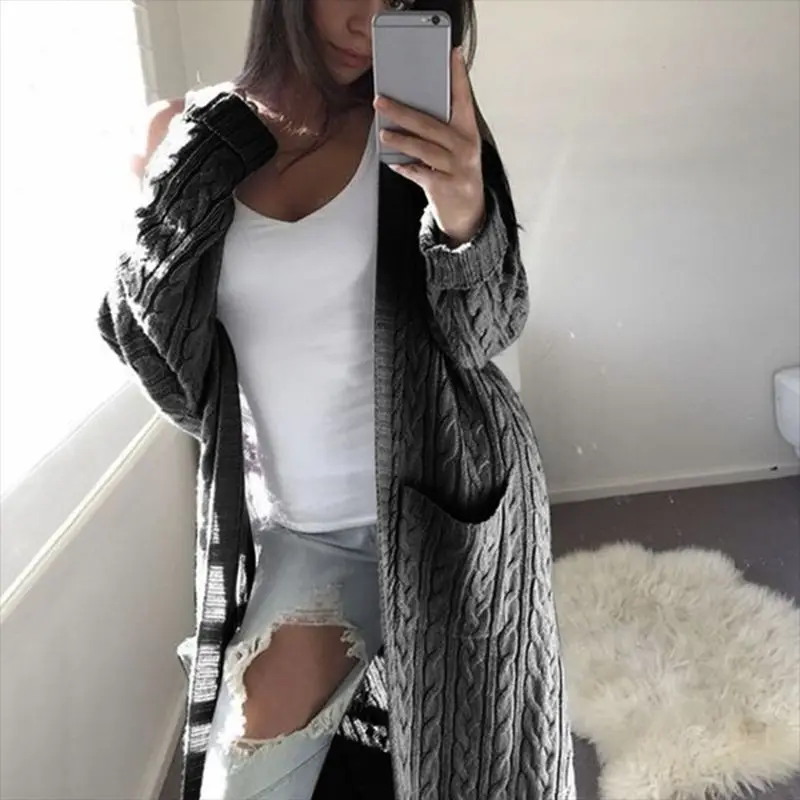 

Casual Solid Knitted Coat For Women Loose Long Sleeve Pocket Keep Warm Knitted Sweater Cardigan Autumn Winter Fashion New