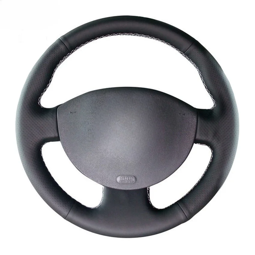 For Renault Megane 2 2003-2008 Kangoo 2008 Scenic 2 2003-2009 Black Artificial Leather Hand-stitched Car Steering Wheel Cover