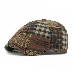 2024 Four Seasons Polyester Plaid Warm Newsboy Caps Flat Peaked Cap Men and Women Painter Beret Hats 122