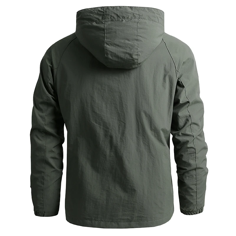 Chaquetas de senderismo al aire libre para hombre, abrigo de carga fino con capucha, multibolsillo, táctico, pesca de Safari, impermeable, gran