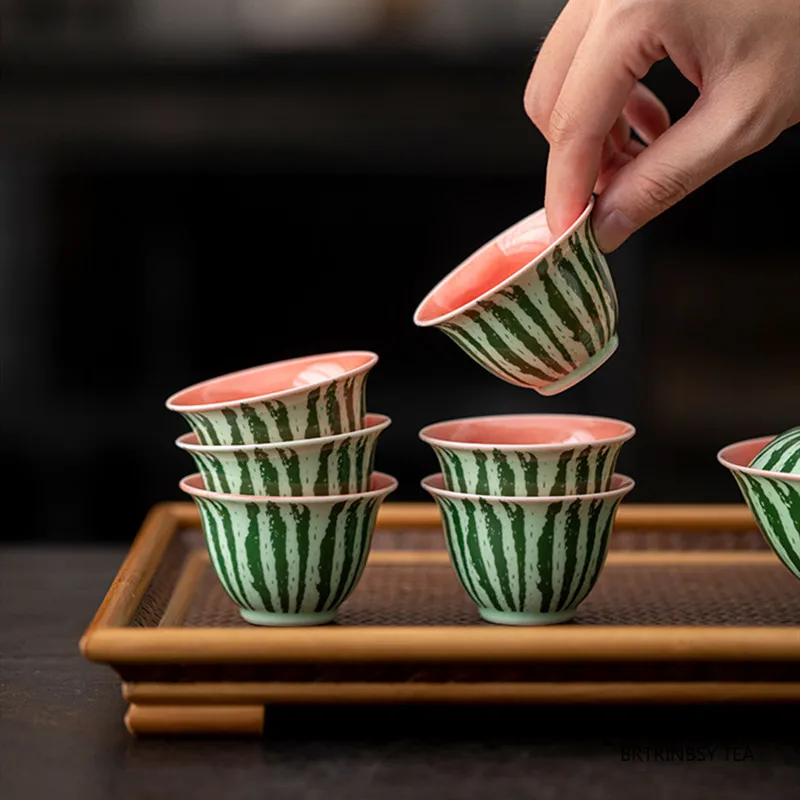 

1 Pc Chinese Creative Ceramic Tea Cup Handmade Watermelon Teacup Household Beauty Tea Bowl Personal Meditation Cup Teaware 35ml