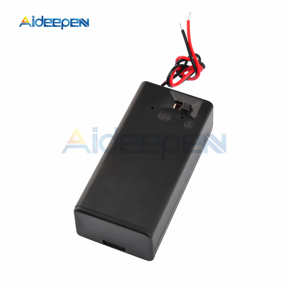

1pc 9V Battery Storage Case Plastic Box Holder Bracket With Leads Wire ON/OFF Switch Cover