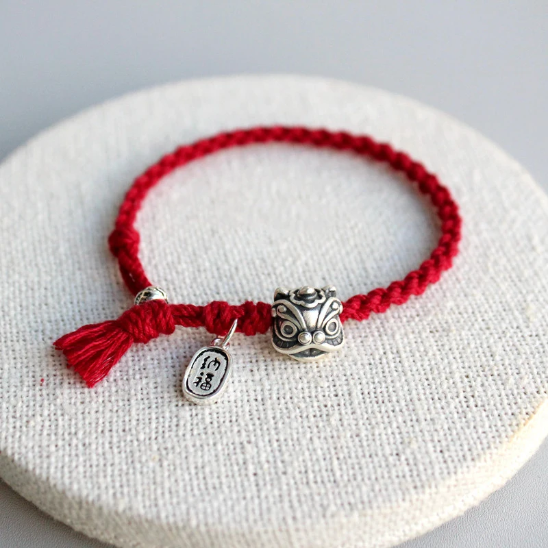 1PC Handmade Lucky Couple Bracelets Red String With Golden Beads Chinese Zodiac Year Charm Accessories