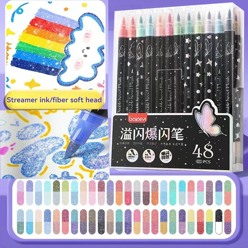 

96/12 цветов, набор кистей, металлических хайлайтеров, двуглавый блестящий хайлайтер, маркеры, принадлежности для заметок, принадлежности для ведения журналов, милые ручки