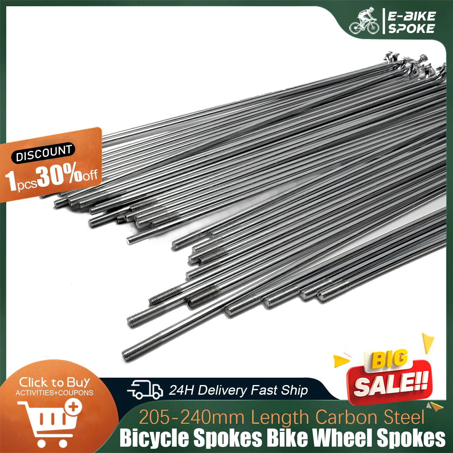 

Electric Bicycle Spokes12G Diameter 2.5mm Length 203mm-240mm Silvery Stainless Steel Wheel Spokes with Matching Nuts Nipples