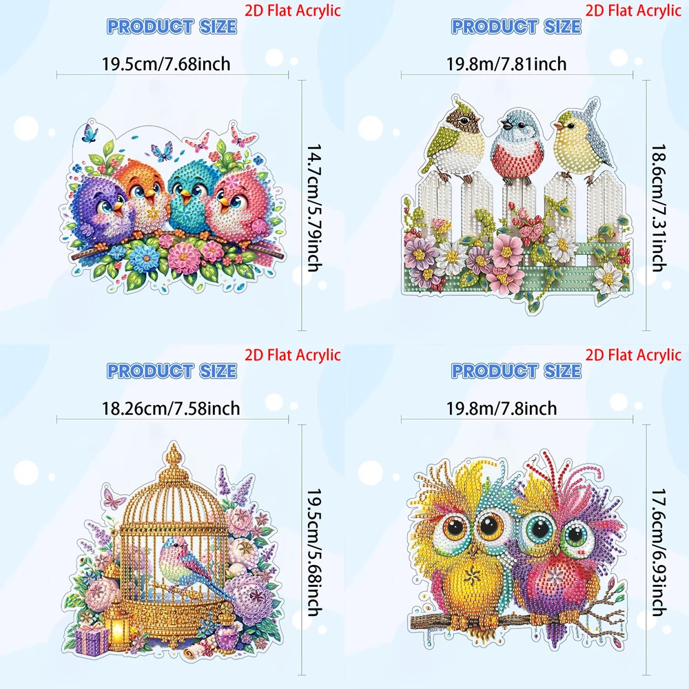 2D Flat Acrylic, 5D DIY Diamond Painting Kit Suitable for Beginners, Acrylic Mosaic Handmade Craft Pendant, Animal and Bird Patt