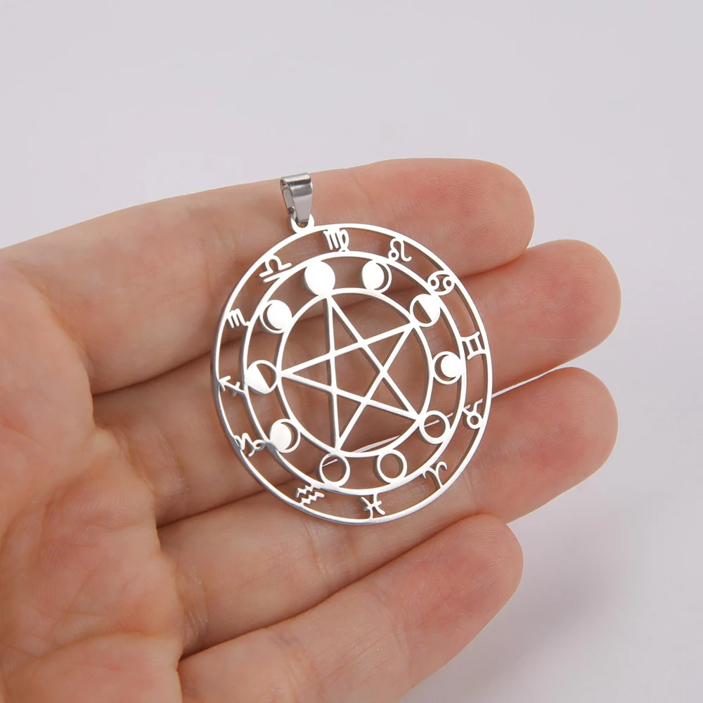 Dawapara Moon Phase Pentagram Constellations Pendant Wiccan Pagan Magic Amulet Stainless Steel Charms for Jewelry Making