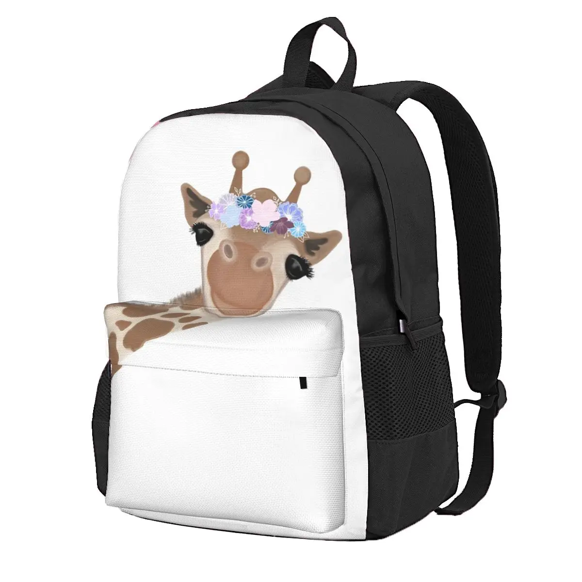 

Giraffe With Flower Crown Student Backpack School Bag Hiking Travel Daypack for Boys Girls Fashion Bookbag Shoulder Bags