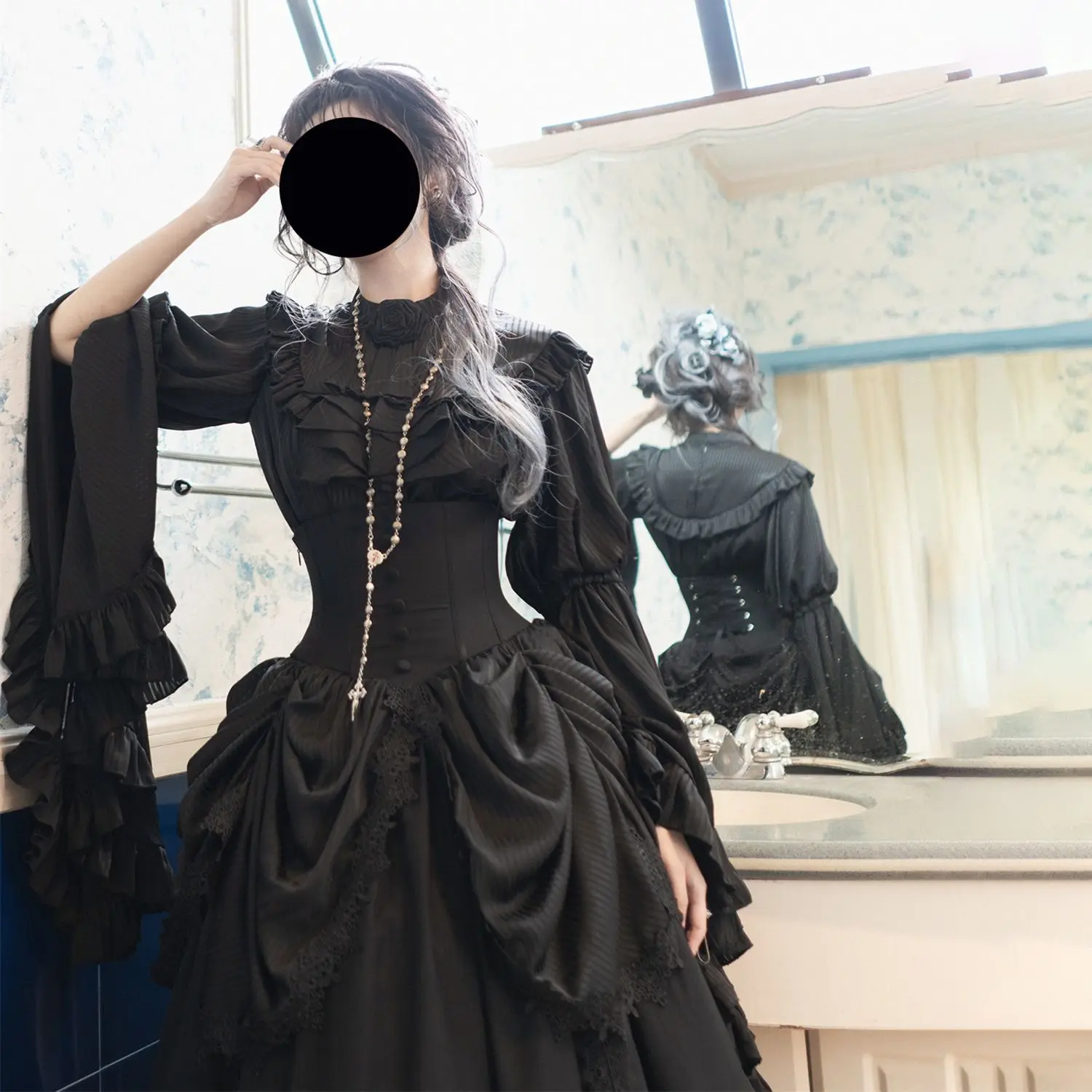 Coalfell Sleepwalking Lolita Gothic Style Lolita Slim Fit and Slimming Dark Halloween Princess كم آلهة وتنورة مجموعة #5