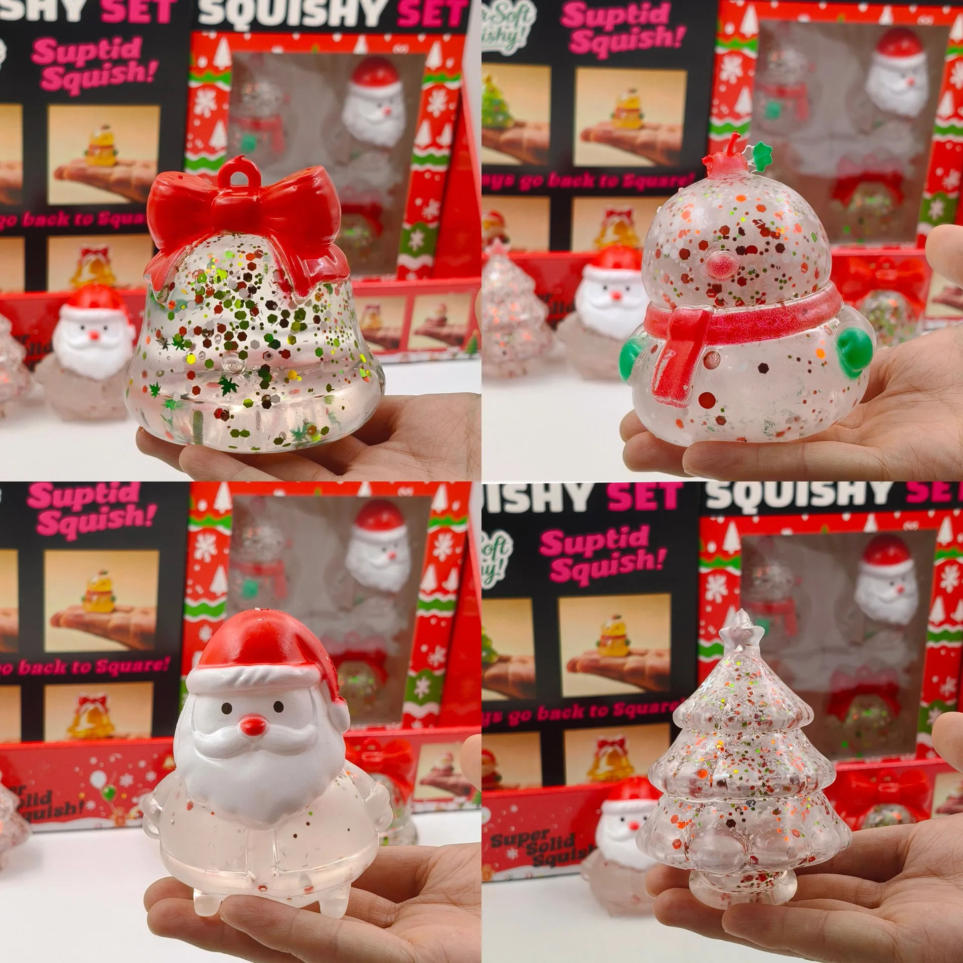 Christmas Maltose Texture 4PCS Squishy Toy Gift Box Set, Stress Relief Squeeze Fidget Vent Toy for Kids & Adults