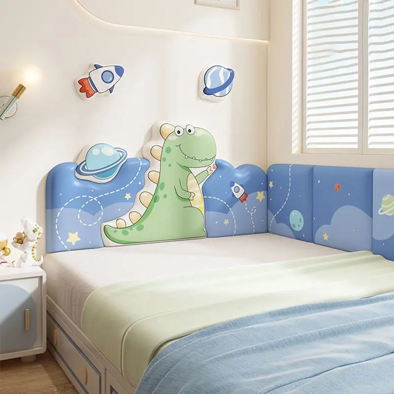 Cartoon Bed Headboard Dinosaur Boy Girl Kids Room Decor Aesthetic Head Board Anti-collision Wall Panel Sticker Tete De Lit