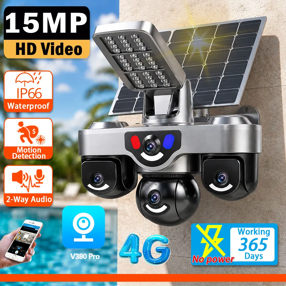 V380 Pro Wireless Solar CCTV Security Camera AOV 4G Sim Card IP Camera with Lighting Ideal for Home and Farm Video Surveillance