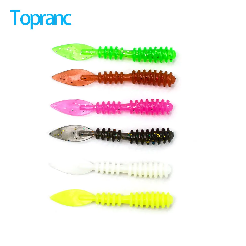 Topranc Multi Color Ribbed Soft Worm Lures Paddle Tail Soft Bait Artificial Worm For Bass Perch Freshwater Fishing Tackle