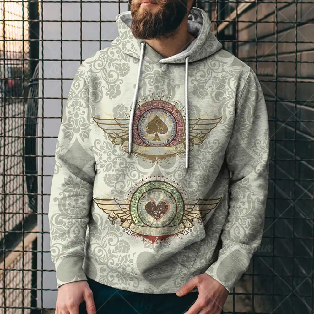 European and American Spring and Autumn Fashion Poker Series 3D Digital Printed Sweater Street Fashion Men's Loose Sports Hoodie