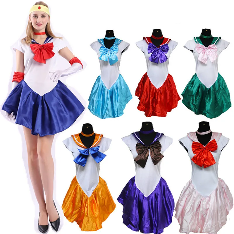 Costumes de cosplay Sailor Moon Anime Japonais, incluant Sailor Chibiusa, Hino Rei, Kino Makoto, et tenues de soldat pour adultes