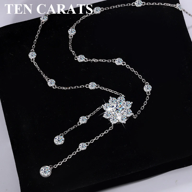 

Роскошное женское ожерелье с муассанитом TEN CARATS, сверкающий кулон из стерлингового серебра 925 пробы, элегантные свадебные украшения, изящная цепочка,