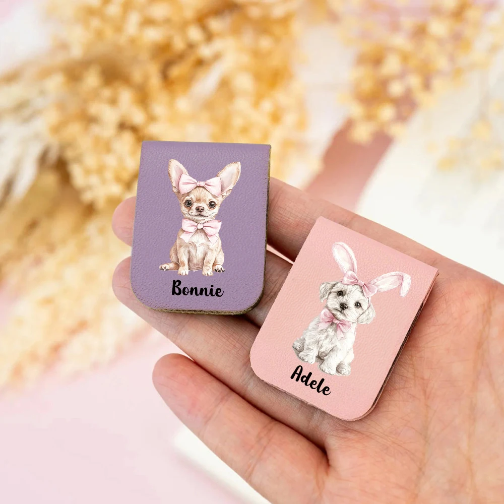 1pc Name Bookmark with cute dogs,Custom Leather cute dogs Bookmark,Personalized Magnetic Bookmark,Book Lover Birthday Gift