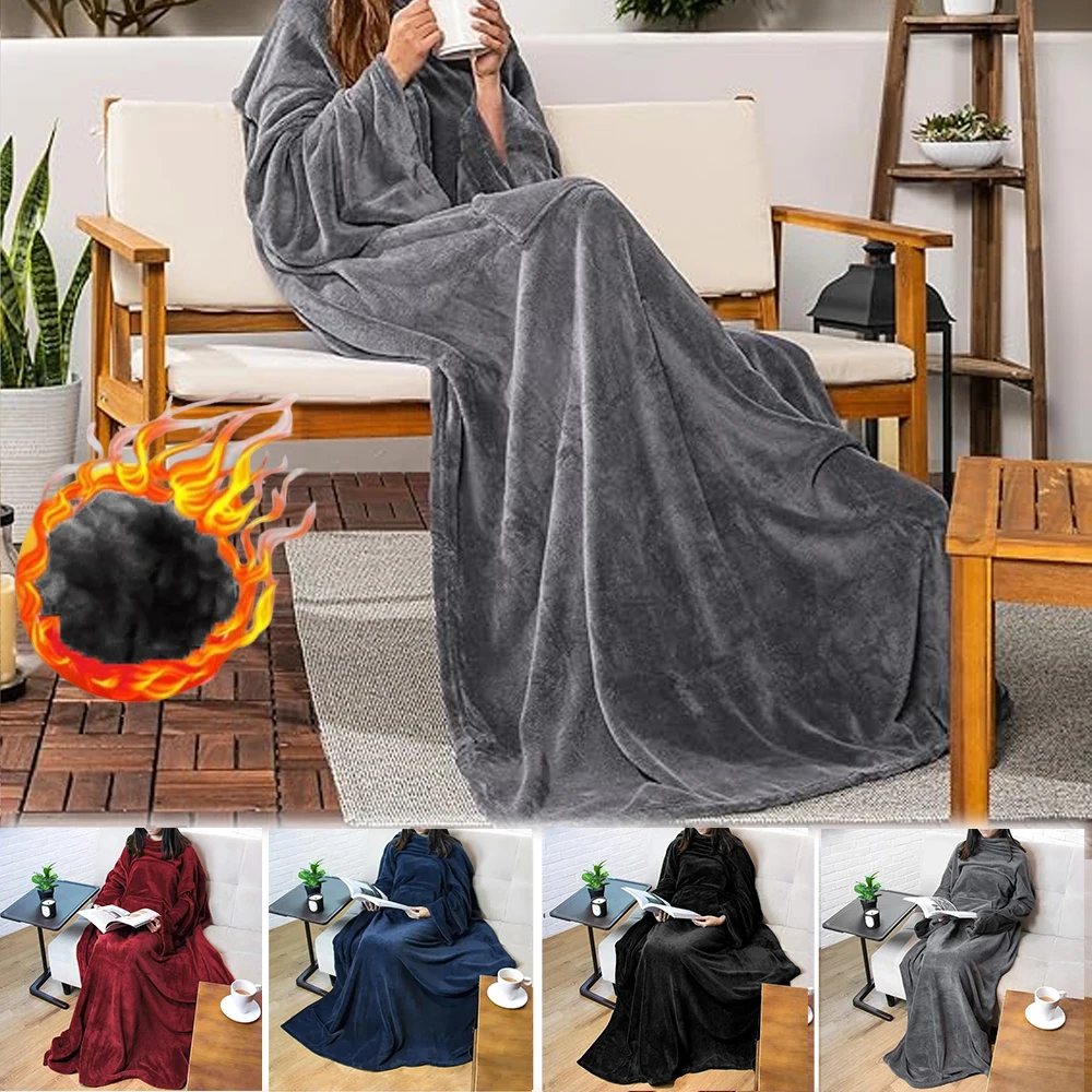

Multifunctional Wearable TV Blankets Anti-Static Soft Flannel Throw with Pockets Lazy Sleeve Blankets for Winter Sofa Office 담요