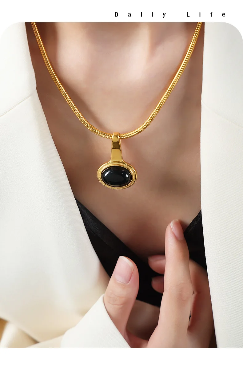Edelstahl Schlange Knochen Kette Halskette Frauen Schwarz Glas Perle Anhänger Mädchen Ästhetische Halskette Neogothic Schmuck Zubehör – Detail 5