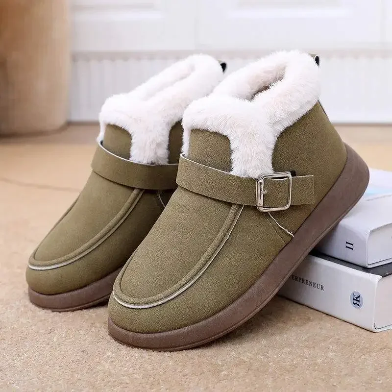 أحذية نسائية شتوية سميكة مبطنة بالصوف أحذية ثلج رياضية كاجوال من القطن أحذية واسعة القدم أحذية قصيرة مريحة ودافئة #1