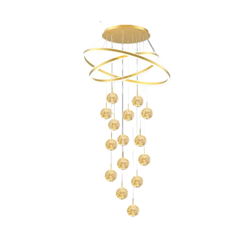 Luxury crystal balls Starry glowing LED Chandeliers lustre Black /Gold Striped Edge Ceiling dimmable for Living Room Staircase