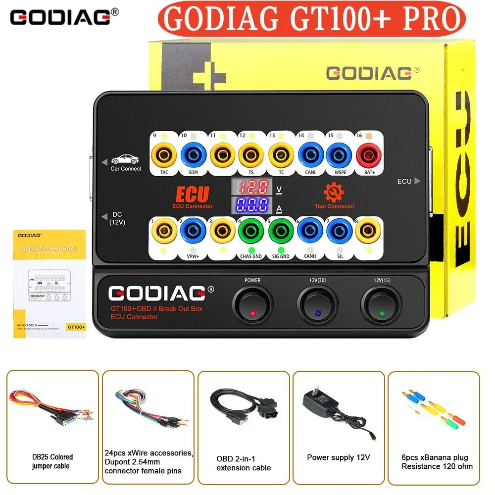 

GODIAG GT100+ OBD II Break Out Box ECU Bench Connector Electronic Current Display + BMW CAS4 CAS4+ FEM/BDC Test Platform