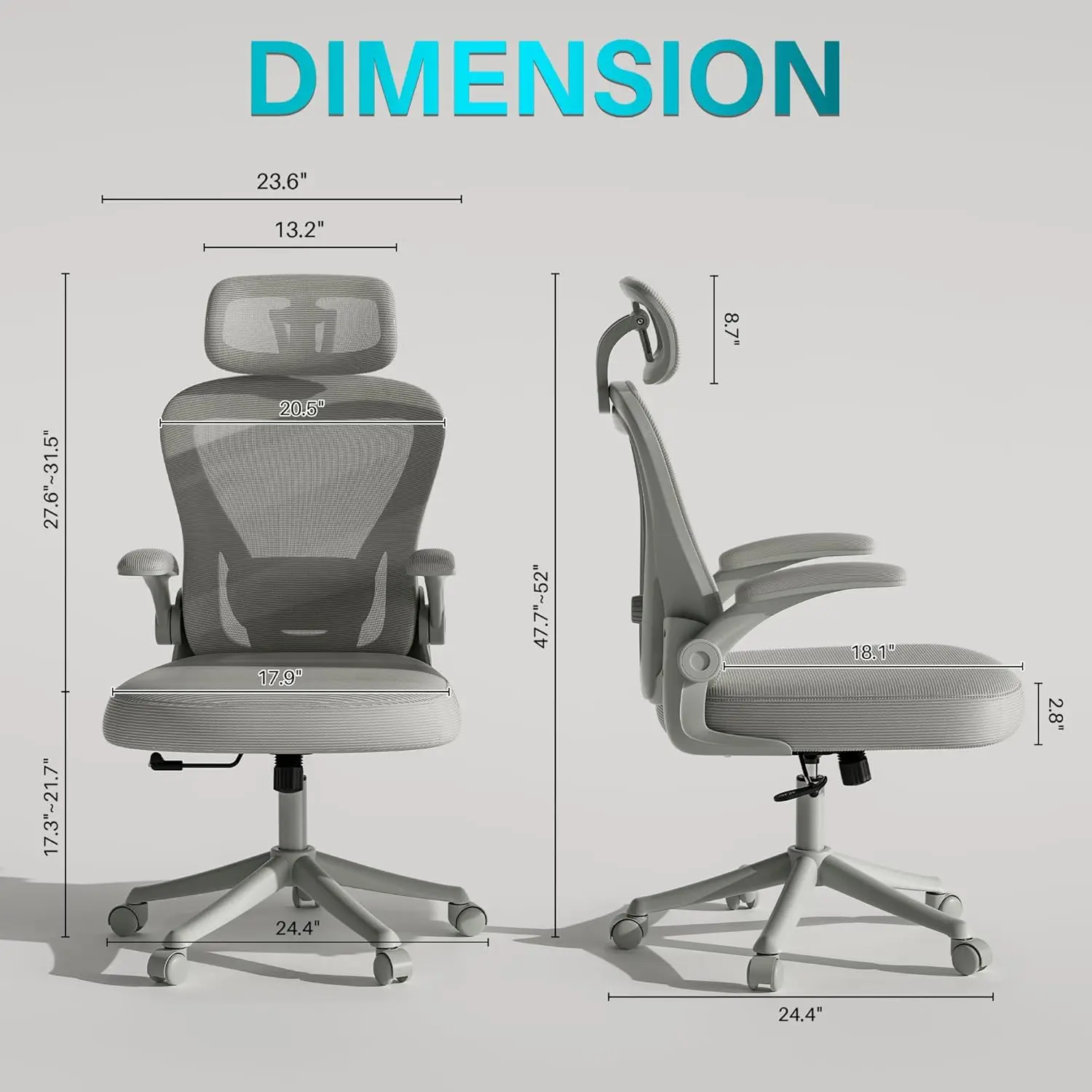 Office Chair M903, High Back Computer Desk Chair with Adjustable Lumbar Support & Headrest, Grey Desk Chair Comfy,