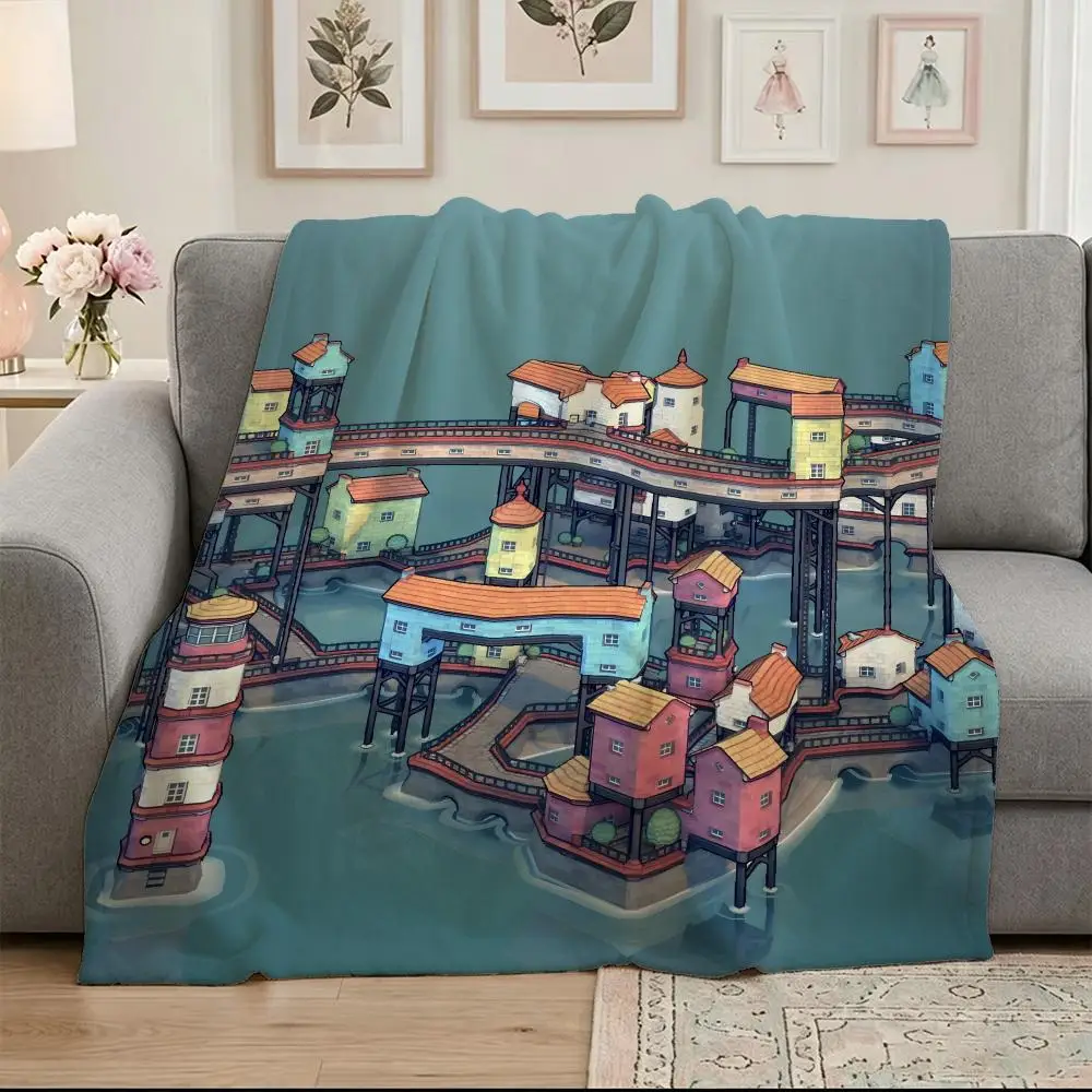 Game T-Townscaper Throw Soft Warm Flannel Blanket, Multi-use Throw for Bed Sofa Office, Air Conditioning Nap Blanket
